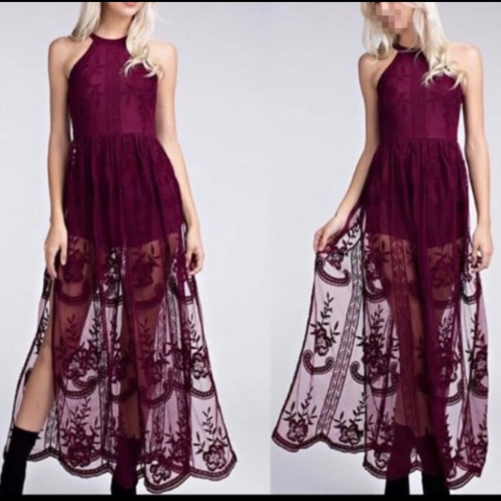 Deep Red Romper / Maxi Dress - Picture 1 of 6